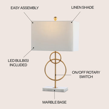 Haines 26" Modern Circle Marble/Metal LED Table Lamp - JONATHAN Y